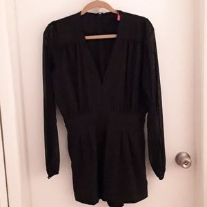 Black Short Jumpsuit with Sheer Sleeves